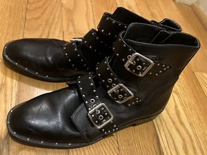 Chinese Laundry Women's Smooth Boot Silver Studded Buckles in Black Size 9 - Picture 1 of 5
