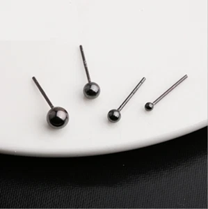 925 STERLING SILVER BLACK BALL STUD SOLID EAR PIERCING POST EARRINGS Gift H8 - Picture 1 of 11