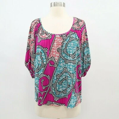 T-Bags 上衣衬衫 S 小号波西米亚球衣垂褶 Dolman 袖子洛杉矶 — 第 1/4 张图片