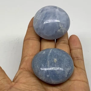 142.9g, 1.7"-1.8", 2pcs, Blue Calcite Palm-Stone Polished Tumbled, B38420 - Picture 1 of 12