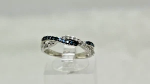KALLATI 14k White Gold .60ctw BLUE & WHITE DIAMOND TWIST BAND Ring size 7 - Picture 1 of 15
