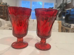 2 - Fostoria Glass Jamestown Ruby Red 4-3/4” Tall 4 oz. Juice Glasses Vintage - Picture 1 of 4