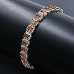 Men's Women's 18K White Gold Tone Brown Topaz Lab Simulated Diamonds Bracelet - Picture 1 of 4