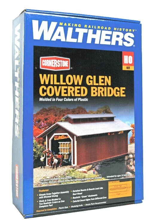 HO Scale Walthers Cornerstone 933-3652 Willow Glen Covered Bridge Kit - Image 1 of 1