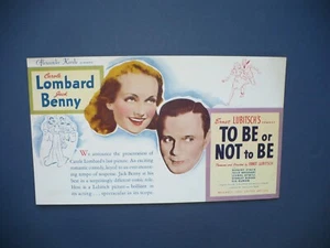 1942 JACK BENNY CAROL LOMBARD TO BE OR NOT TO BE MOVIE FILM ADVERTISEMENT - Picture 1 of 2