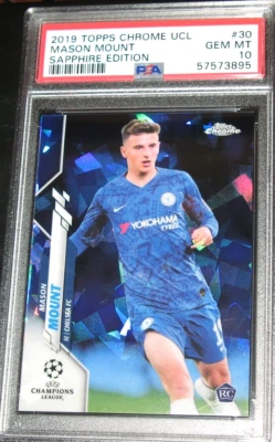 2019-2020 Topps Chrome UCL Sapphire Edition Mason Mount PSA 10 Gem Mint Rookie b Foto 1 de 2