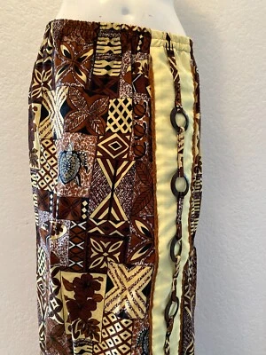 Vintage 1950s Handmade Maxi Skirt L/XL Hawaiian Coconut Faux Wrap Brown Pull On - Image 1 of 4