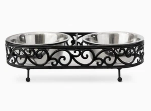 Elegant ElevatedDouble Pet Feeder Removable Stainless Bowls Metal Stand Dog/Cat - Picture 1 of 5