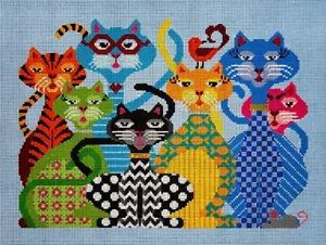 Needlepoint HandPainted JP Needlepoint Catitude 14x11 - Picture 1 of 4