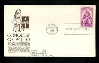 US FDC #1087 Anderson M-1 1957 Washington DC Polio March Dimes Medical - Image 1 of 2