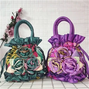 Lace Lace Flower Bag Embroidery Women's Handbag Bucket Drawstring Cloth Bag - Picture 1 of 22