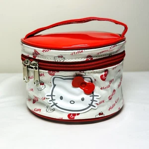 Sanrio Smiles Hello Kitty Makeup Bag Storage Pouch Zippered Red White Bows Vinyl - Picture 1 of 10
