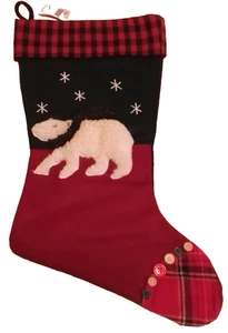 Vintage Talbots Christmas Stocking Wool Blend Polar Bear Holiday Decor Fabric - Picture 1 of 10