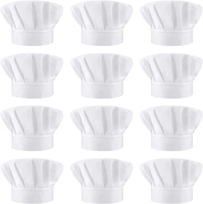 Paquete de 12 sombreros de chef elásticos ajustables para hombre y mujer, blancos Foto 1 de 4