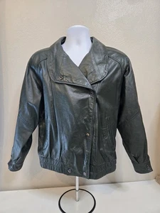 VTG Nordstrom Dark Green Soft Leather Jacket Women’s Vintage Size Medium Snap - Picture 1 of 10