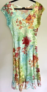 Komarov Sleevless V-Neck Mid-Calf Dress Floral Green Blue Lace Flutter Hem XL US - Picture 1 of 17