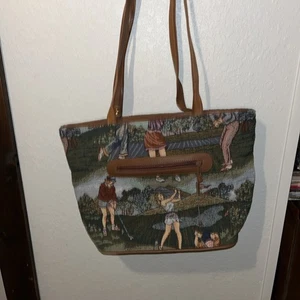 Vtg Warren Reed Tapestry Golf Women Golfer Scene Bag Purse Hand Bag - Picture 1 of 12
