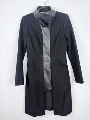 Abrigo Longline Lana Cachemira Diseñador Sauce 8AU 4US Borde Cuero Cordero Italiano Foto 1 de 4