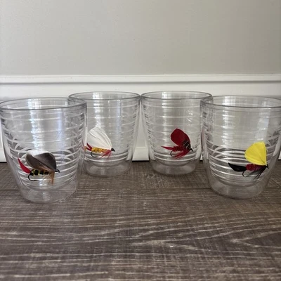 Tervis 12 oz Tumblers Set of 4 Fly Fishing Lure Hook Vintage Dual Walled Cups - Image 1 of 4