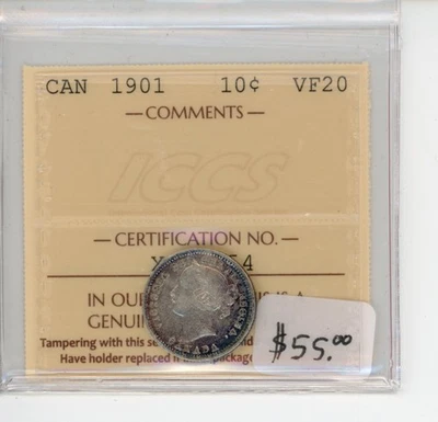 1901 Canada Ten Cents - ICCS VF-20 - Cert#XQY 854 - Image 1 of 2