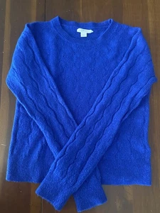 Crewcuts Blue Knit Crew Sweater Girls Medium 8/9 Long Sleeve Alpaca Wool Blend - Picture 1 of 11