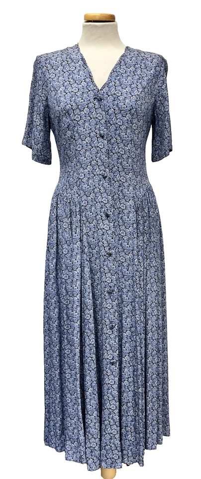 Vintage Laura Ashley Blue Floral Shirt Dress Sz 10/12 1991 - Image 1 of 4