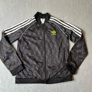 Adidas Jacket Boys Small Black Full Zip 3 Stripe Monogram WarmUp Track Bomber - Picture 1 of 8