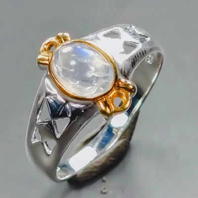 Anillo de piedra lunar natural hecho a mano de plata de ley 925 tamaño 6,5/R439194 Foto 1 de 4
