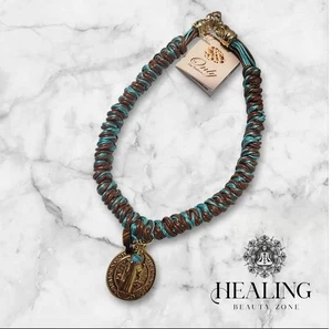 Heiliger Benedikt Medaille Halskette Schutzschmuck aus Lederband - Bild 1 von 4