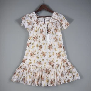 La Vie REBECCA TAYLOR Milk White Floral Metallic Madeleine Drop Waist Dress M - Picture 1 of 10