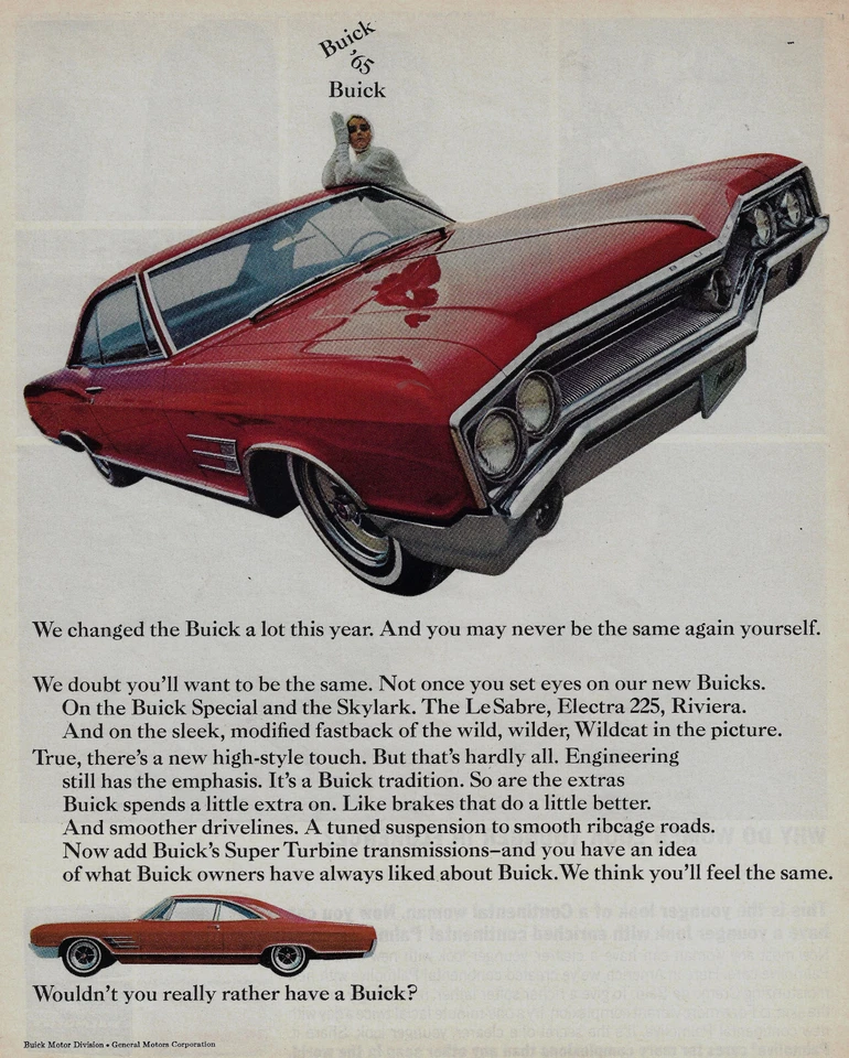 1965 Buick  Red  Sports Car Skylark Vintage 1964 Magazine Print Ad  - Image 1 of 1