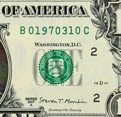1970 March 10th or  3rd of October Birthday Fancy Serial Number New Dollar Bill - Image 1 of 3