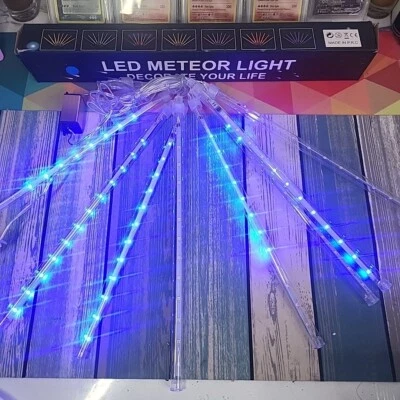 BLUE Meteor Shower 8 pc String Lights Rain Drop Falling for Tree Yard Decor XMas - Image 1 of 4