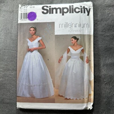 Simplicity 8834 Wedding Dress Pattern 12–18 Millennium Off-Shoulder Gown Y2K 90s - Image 1 of 4