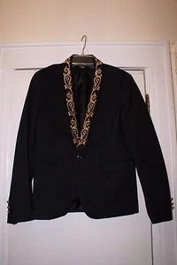 Goldene Stickerei verziert Knopfleiste Revers Schlankmacher Mode Design Langarm - Bild 1 von 5