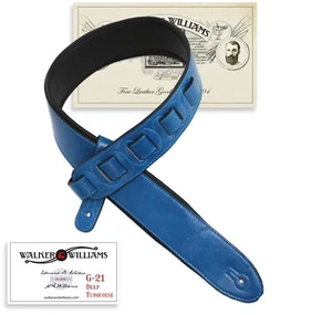 Walker & Williams G-21 Deep Turquoise Padded Guitar Strap Glove Leather Back - Picture 1 of 7