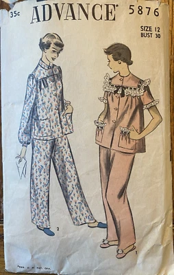 Vtg 1950's Advance 5876 Misses' Pajamas sewing pattern sz 12 b30 Complete - Image 1 of 2