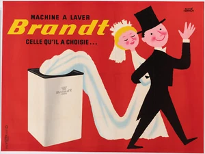 Affiche ancienne originale - Morvan - Brandt - Machine à laver - Mariage - 1955 - Photo 1/5