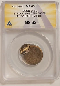 2000-D JEFERSON NICKEL 90% OFF CENTER ERROR ANACS MS-63 - Picture 1 of 9