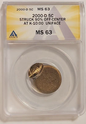 2000-D JEFERSON NICKEL 90% OFF CENTER ERROR ANACS MS-63 - Image 1 of 4