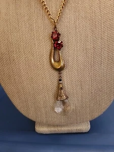 Tschechische Art Deco Kristall, Strass & Messing 4" Hänger an einer 20" Halskette hübsch  - Bild 1 von 7