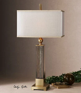 CAECILIA MODERN TEXTURED LIGHT AMBER GLASS TABLE BUFFET LAMP 26583 - Picture 1 of 4
