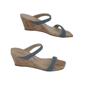 Sandalia de cuña Stuart Weitzman punta cuadrada tacón azul lavado para mujer talla 5,5 nueva - Imagen 1 de 12