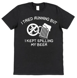 Running Spilling Beer Funny Slogan T-Shirt for him for dad grandad adult cotton - Picture 1 of 4