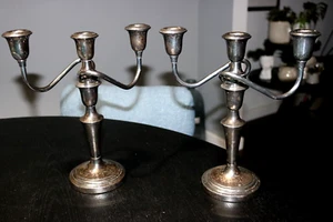 Pair Vintage Convertible 3 Candle Silver Candlesticks - English Silver Mfg Corp - Picture 1 of 10