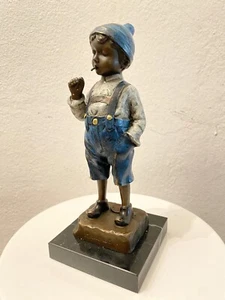 Vintage After Paul Schmidt-Felling Bronze Figure of a Boy Smoking a Cigarette - Picture 1 of 11