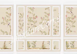 Dolls House Wallpaper Mural Beige Chinoiserie Panels Birds 1/12 scale #27C - Picture 1 of 1