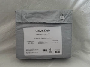 4 pc Calvin Klein 100% Cotton Solid Blue Cal. King Sheet Set NIP - Picture 1 of 12