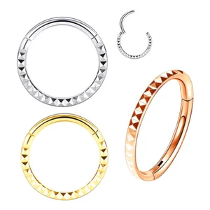 G23 Titanium Nose Ring Embossing Process Hinge Clicker Hoop Ear Body Piercing - Picture 1 of 14
