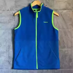 Lands End Unisex Kids Grid Fleece Full Zip Vest XL 14-16 Blue/Yellow Pockets - Picture 1 of 8